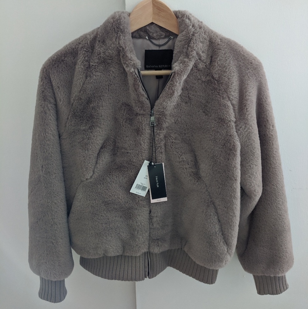 Banana Republic Faux Fur Bomber Jacket (Taupe)